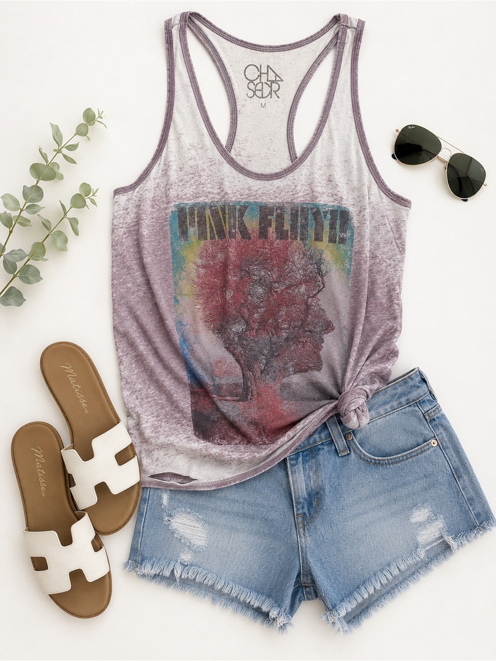 Chaser Pink Floyd Burnout Racerback Tank Acid Wash Vintage Grunge Graphic Size M